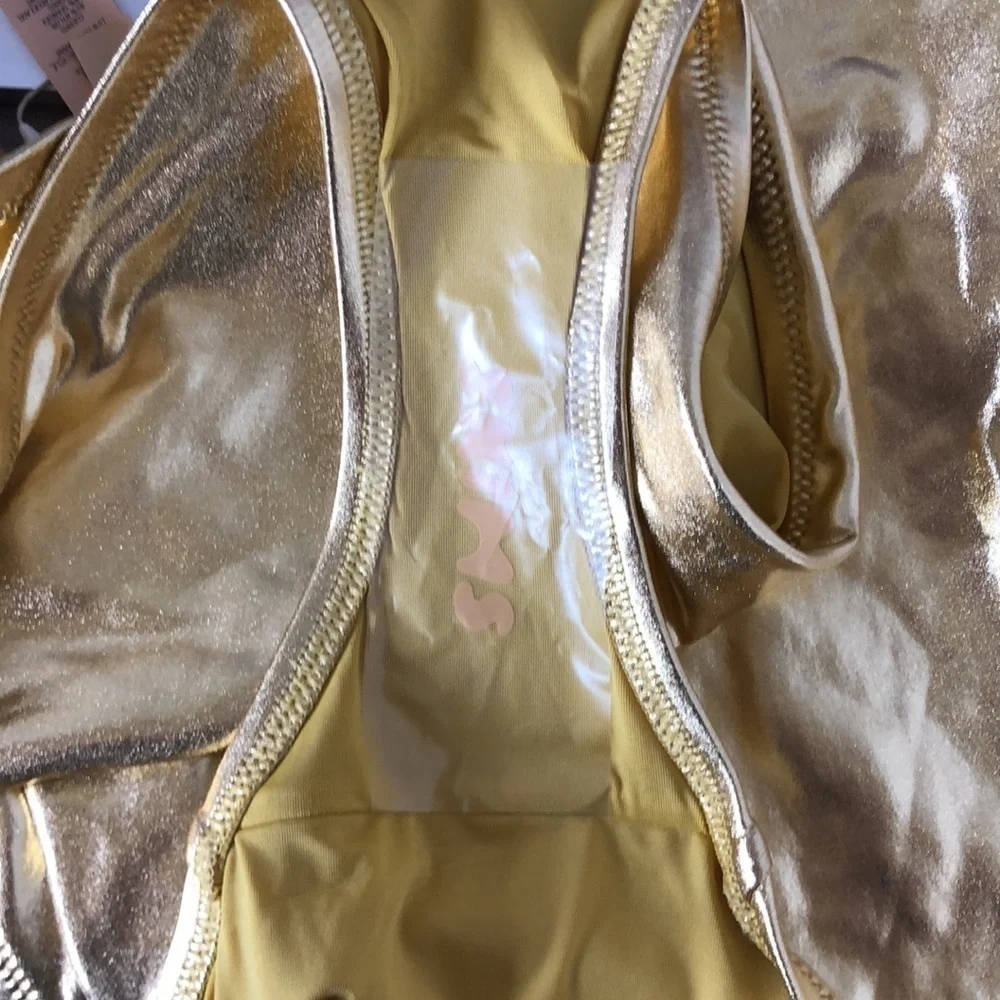 SKIMS Metallic Swim Bottoms Dipped Mid Waist Bottoms Gold  NWT 4X